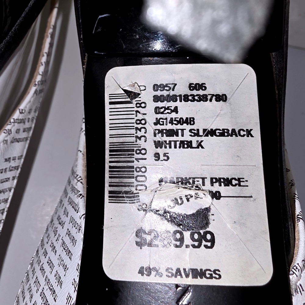 John Galliano Paris Newspaper Print Slingback Heels Womens 9.5 White Black EUC - Picture 10 of 12